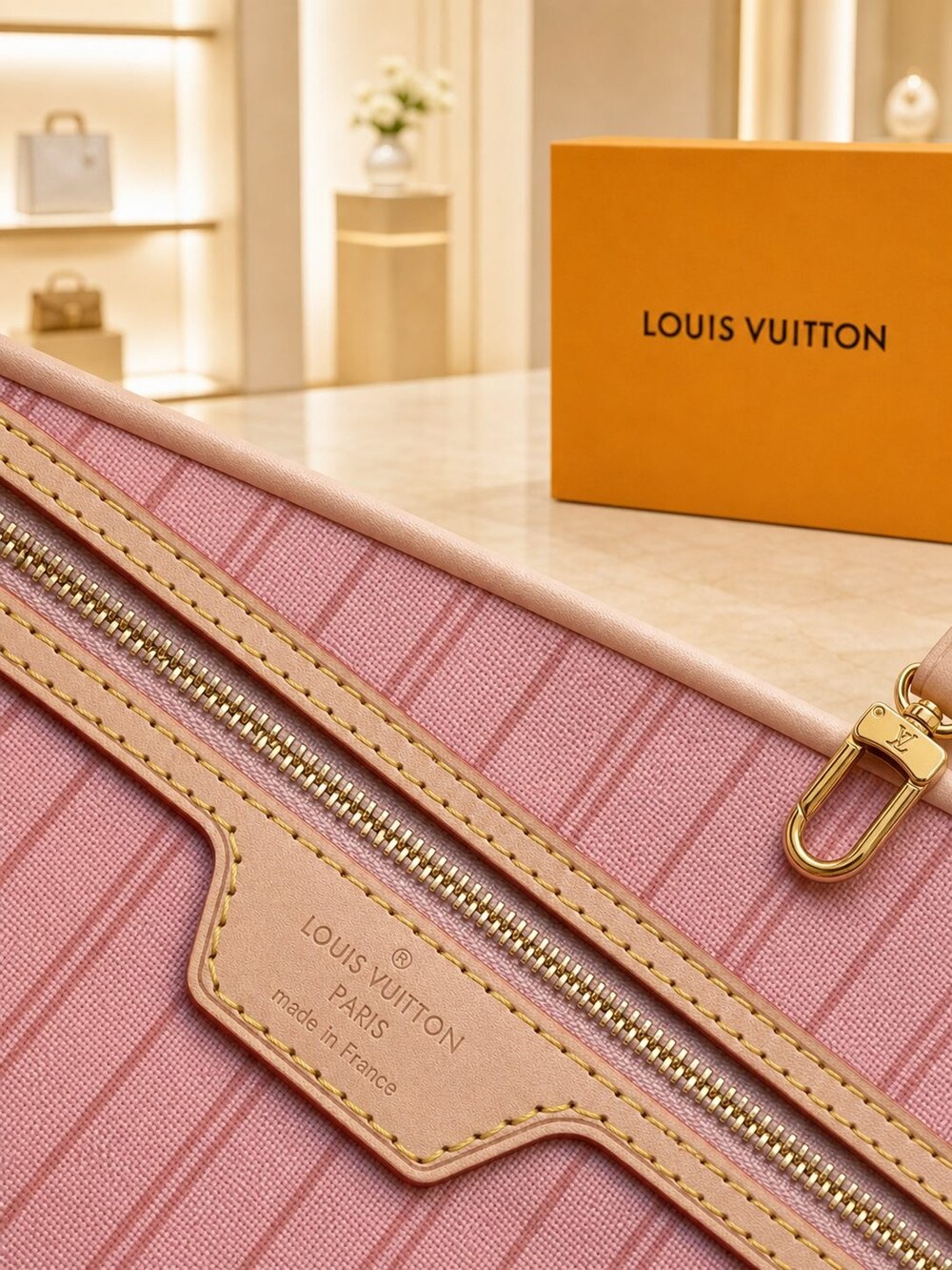 Louis Vuitton Pink Interior Neverfull Carryall in Damier Azur Canvas - Picture 2 of 6
